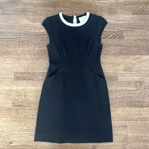 Kate Spade Black Cap Sleeve Dress with White Collar and Zipper Detail